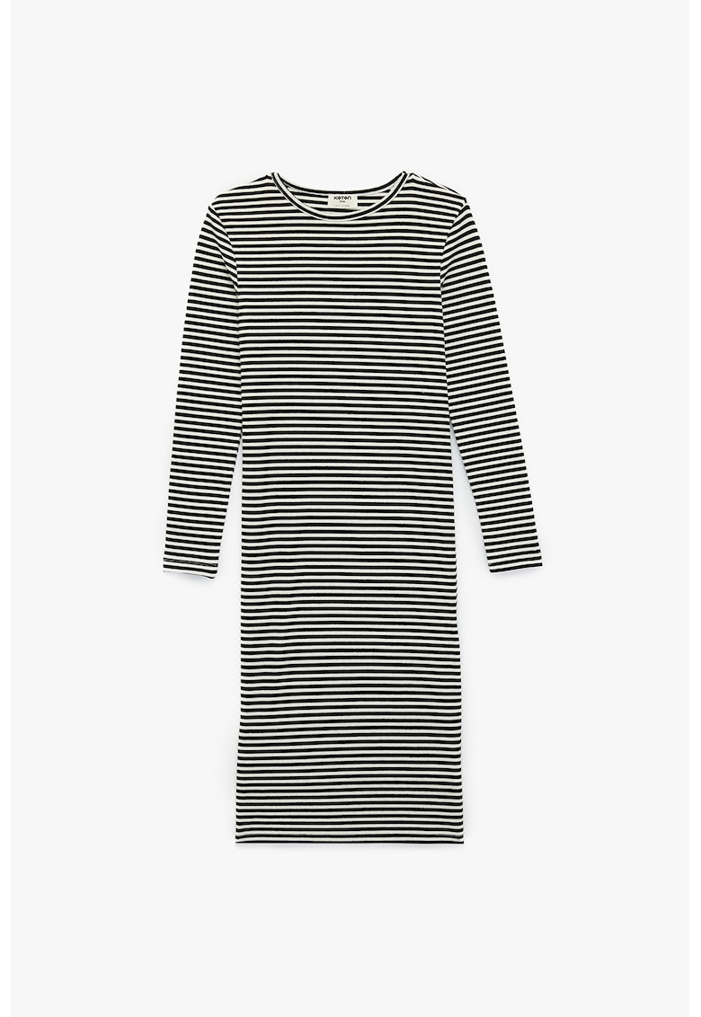 Rochie cu maneci lungi si dungi - Alb/Negru