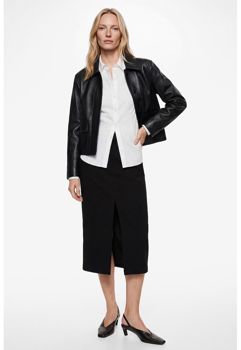 Fusta cu croiala dreapta si slit - Negru