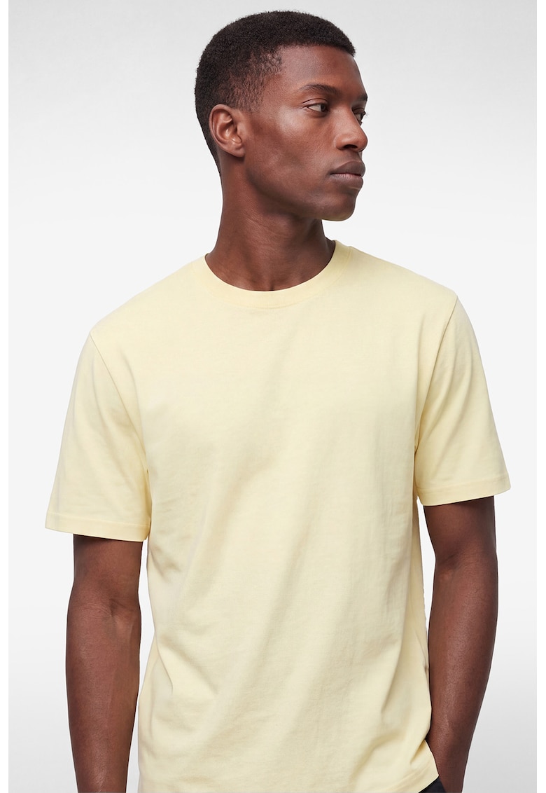 Tricou de bumbac cu decolteu la baza gatului - Galben pai