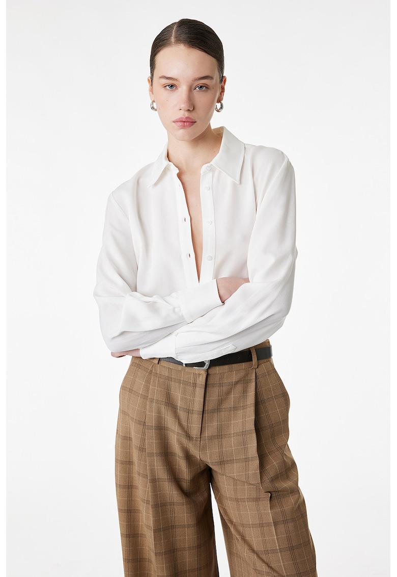 Camasa din amestec de lyocell cu guler - Alb murdar