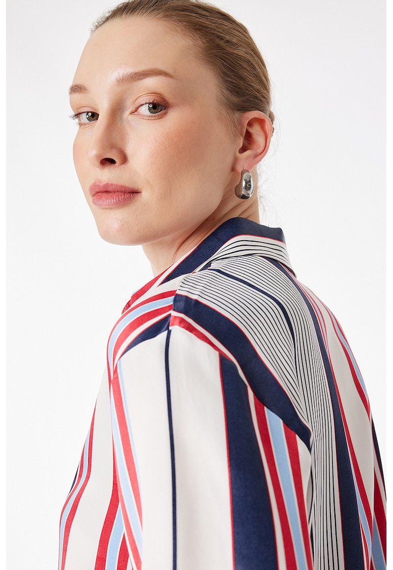 Camasa cu dungi si guler clasic - Alb/Albastru pastel/Albastru azur/Rosu vermillion