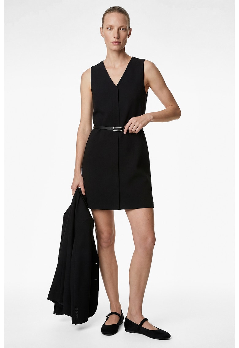 Rochie mini fara maneci cu decolteu in V - Negru