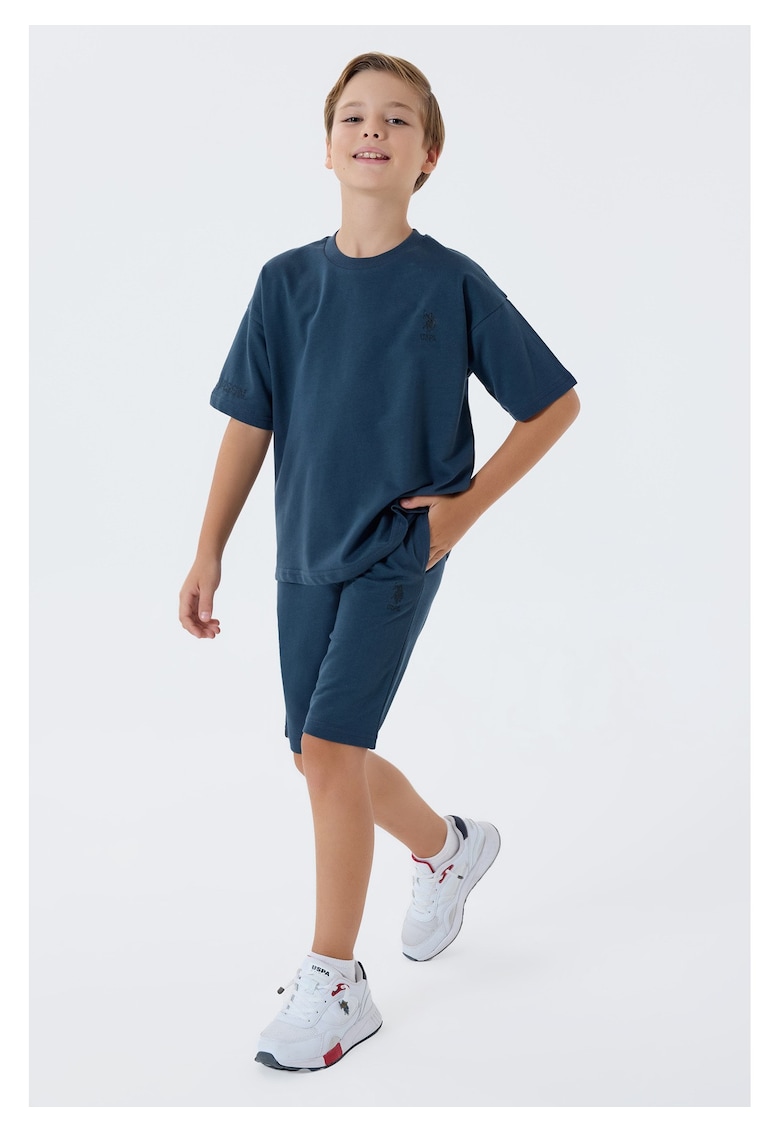Set doua piese cu tricou si pantaloni scurti - pentru baieti - Albastru petrol - Albastru