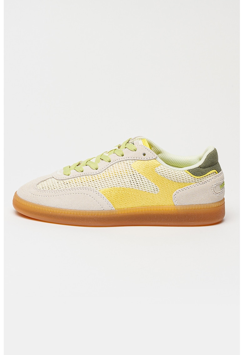 Pantofi sport de piele intoarsa cu garnituri textile - Galben lime/Bej