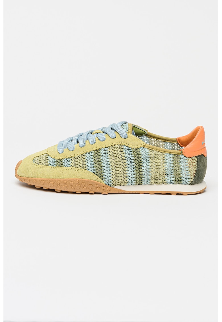 Pantofi sport de piele intoarsa si material textil - Albastru pastel/Verde fistic
