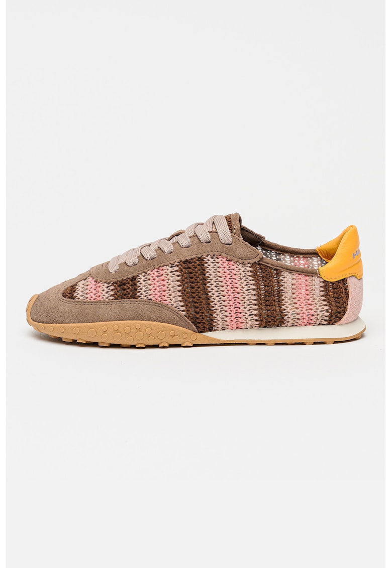 Pantofi sport low-cut cu garnituri de piele intoarsa - Roz/Maro pamantiu