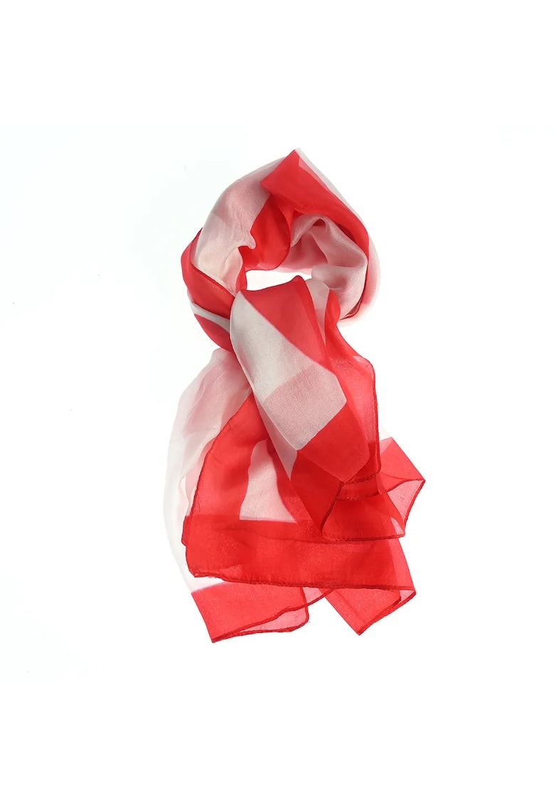 Esarfa eleganta din matase rosie cu insertii albe 100 x 100 cm
