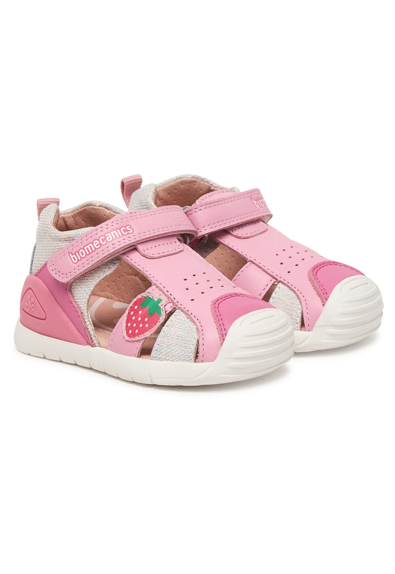 Sandale copii - piele naturala - roz alb - sistem inchidere Velcro
