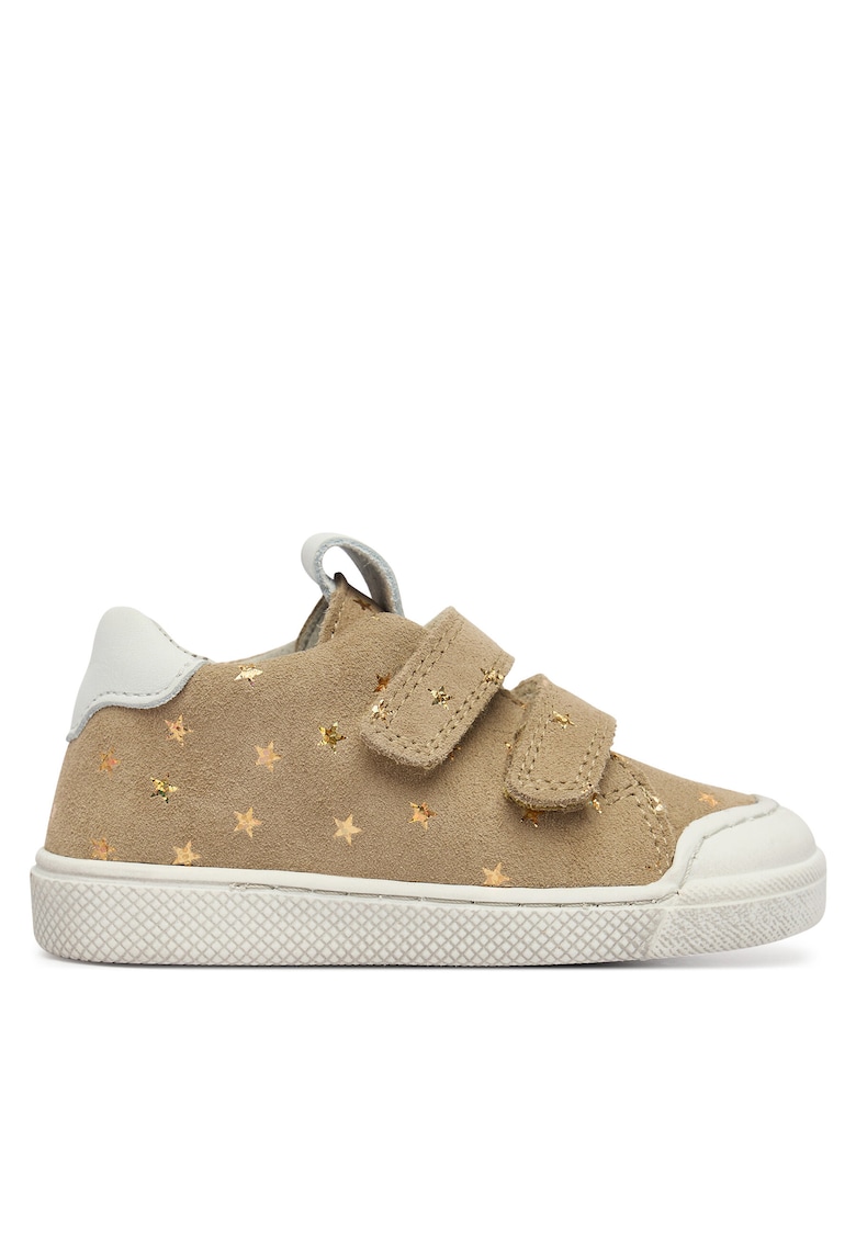 Pantofi sport copii - pentru fete - piele naturala - bej - sistem inchidere Velcro