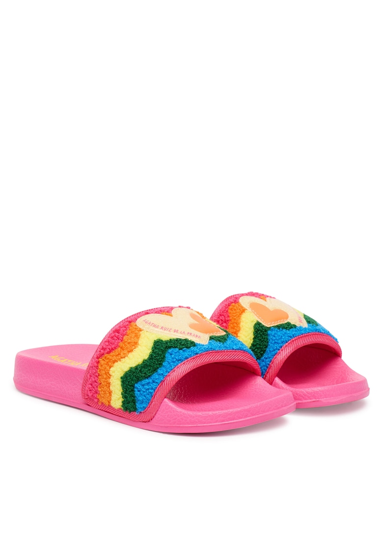 Papuci copii - plat - roz/multicolor - textil