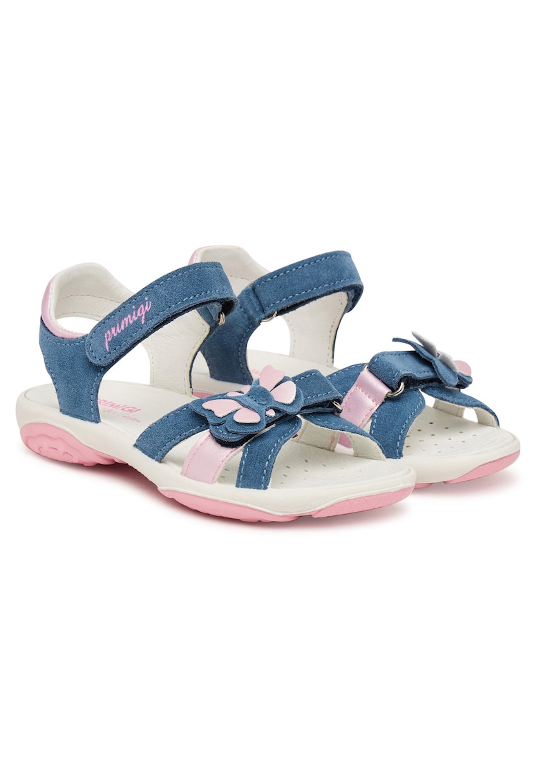 Sandale fete piele naturala - albastru/roz
