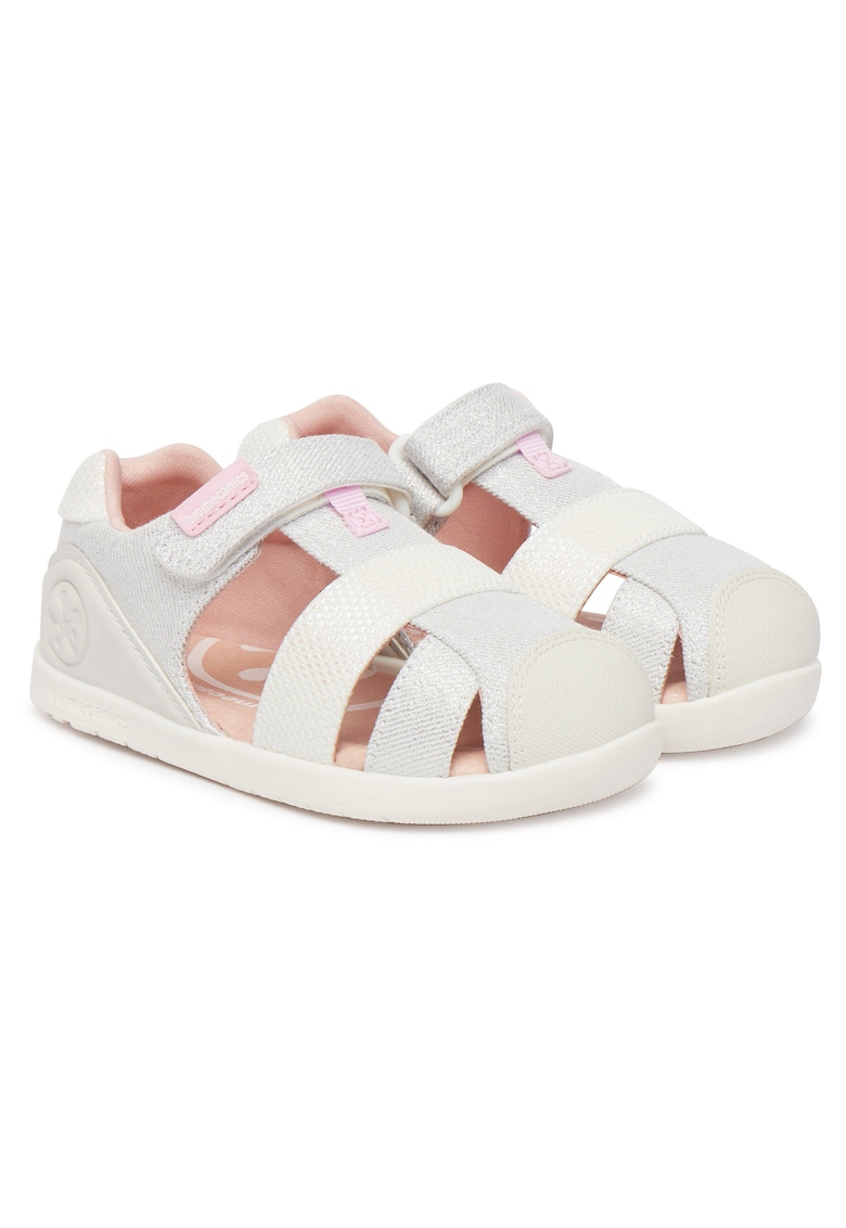 Sandale copii - material textil - alb - sistem inchidere Velcro