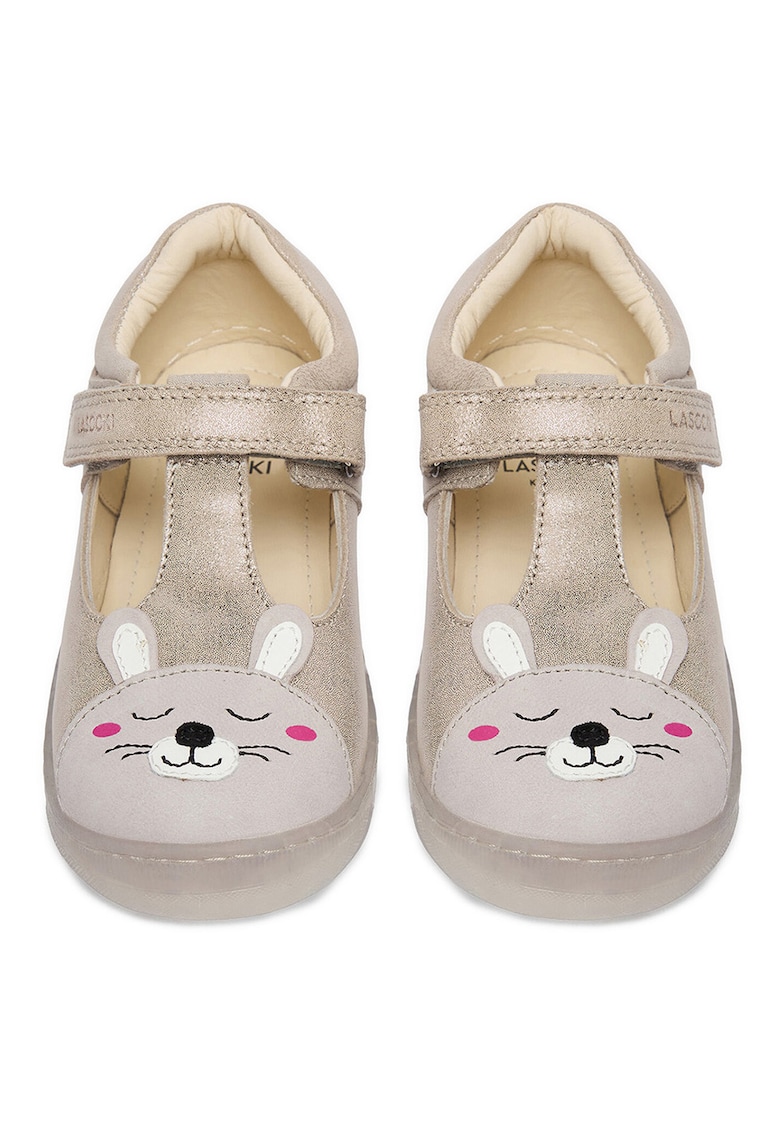 Pantofi fete - piele naturala - argintiu - inchidere velcro