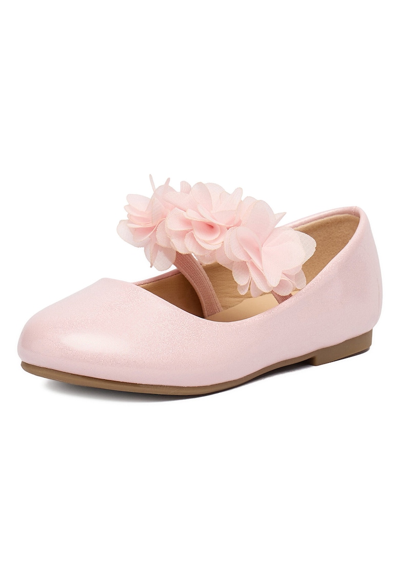 Balerini Fete - material sintetic - roz - decoratiuni florale