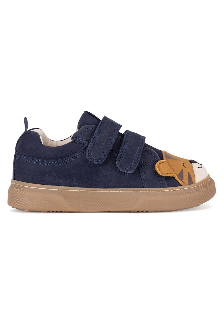 Pantofi sport copii - piele naturala - velcro - albastru/maro