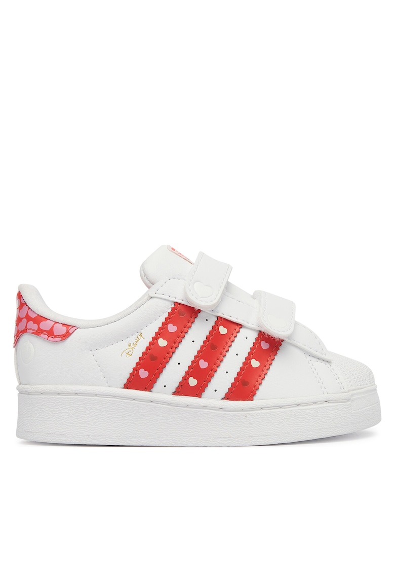 Pantofi sport copii - piele naturala - alb/rosu - sistem inchidere Velcro