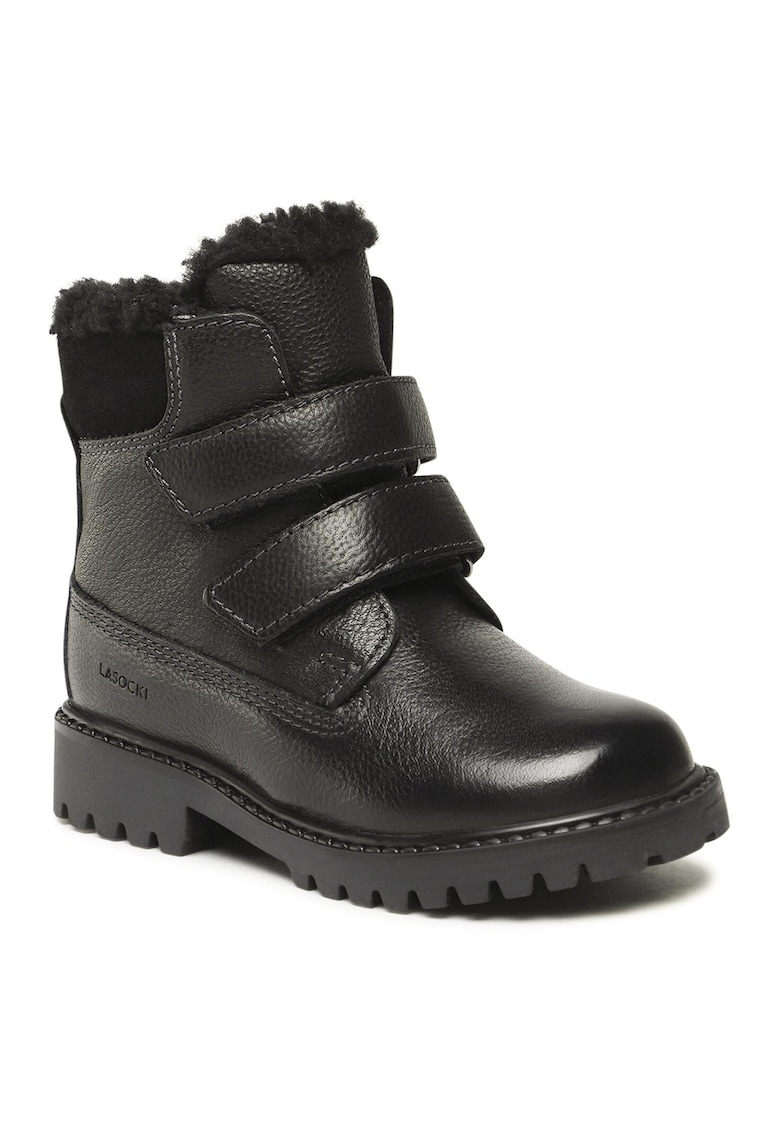 Ghete copii - piele naturala - negru - velcro