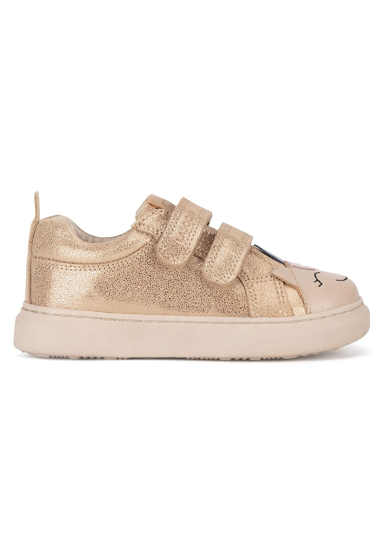 Pantofi sport fete - piele naturala - bej/auriu - inchidere Velcro