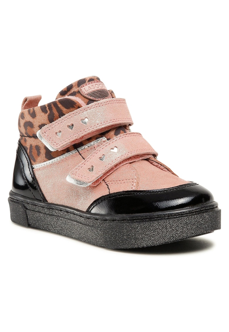 Ghete fete - piele naturala - roz - velcro - Roz