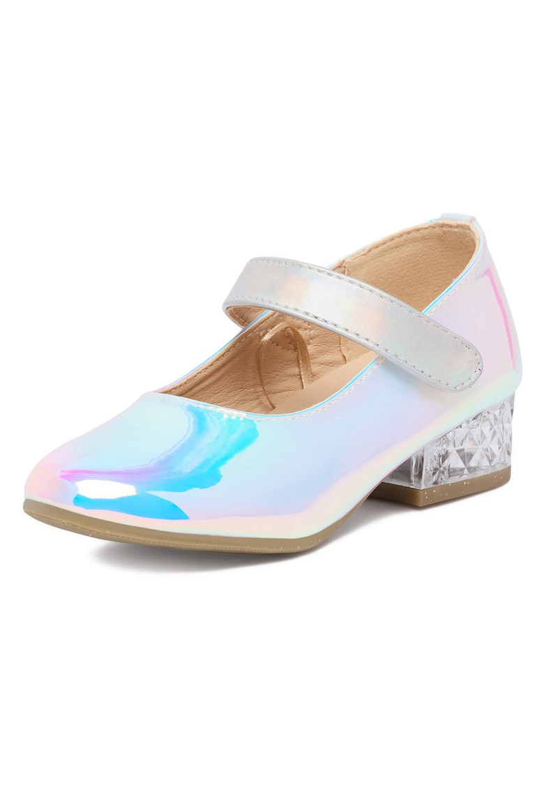 Pantofi fete - argintiu - piele ecologica - cu LED-uri - sistem inchidere velcro