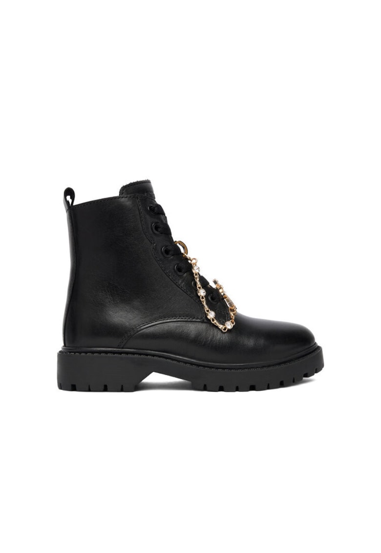 Ghete fete - piele naturala - negru - fermoar -