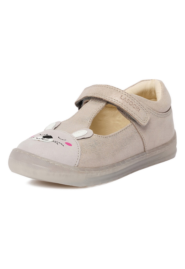 Pantofi copii - balerini - piele naturala - argintiu - inchidere velcro