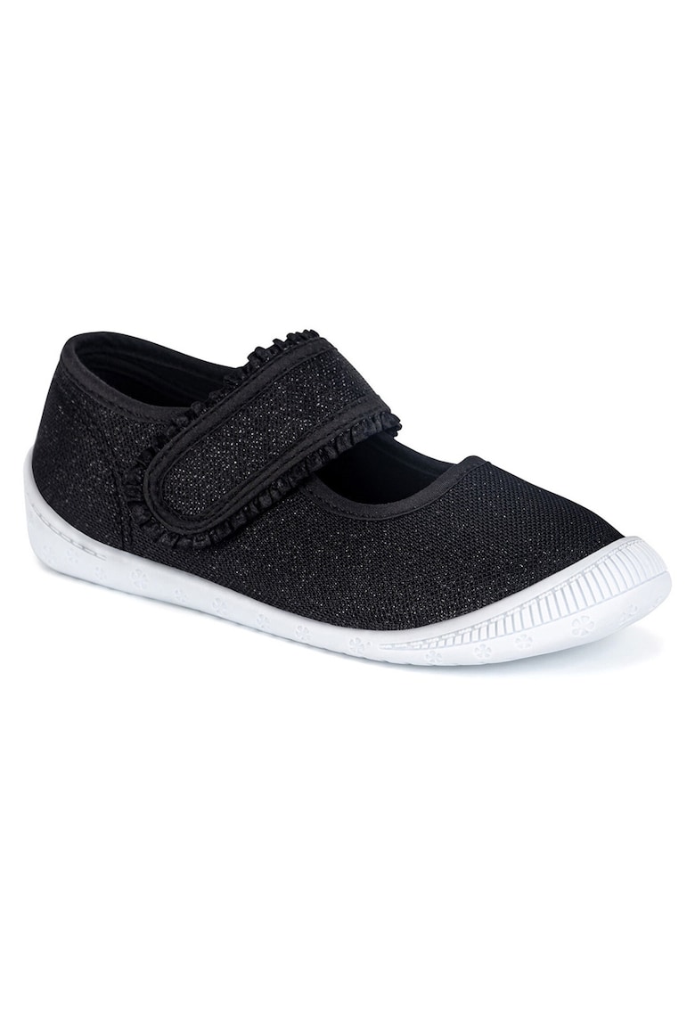 Pantofi Fete - plat - negru - material textil -