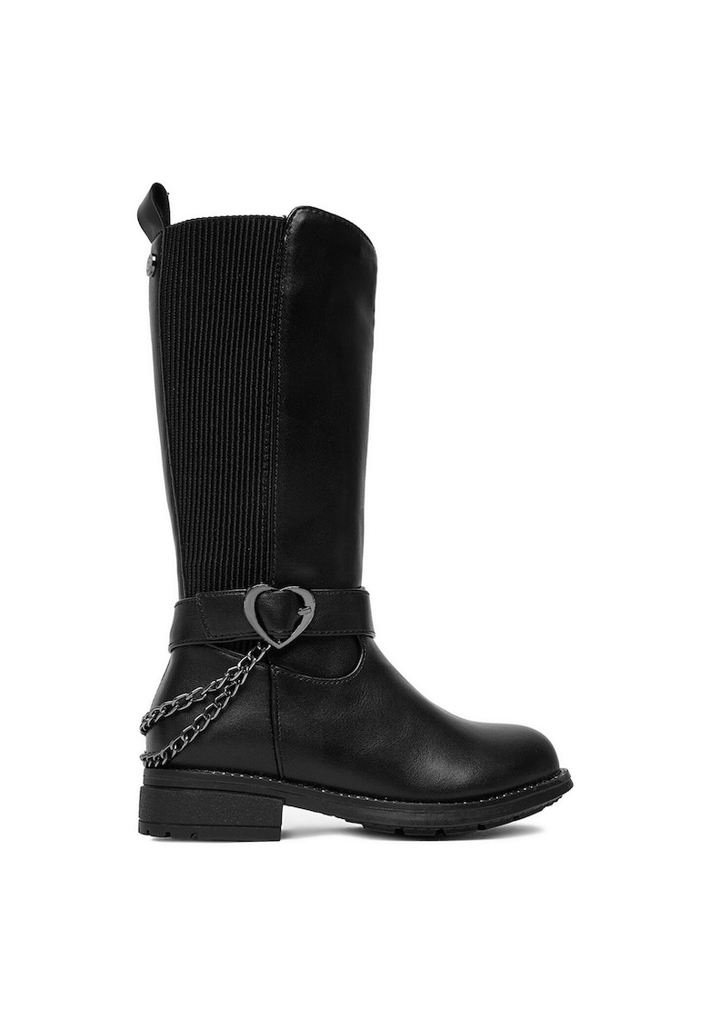 Cizme Fete - piele ecologica - fermoar - negru - material sintetic -