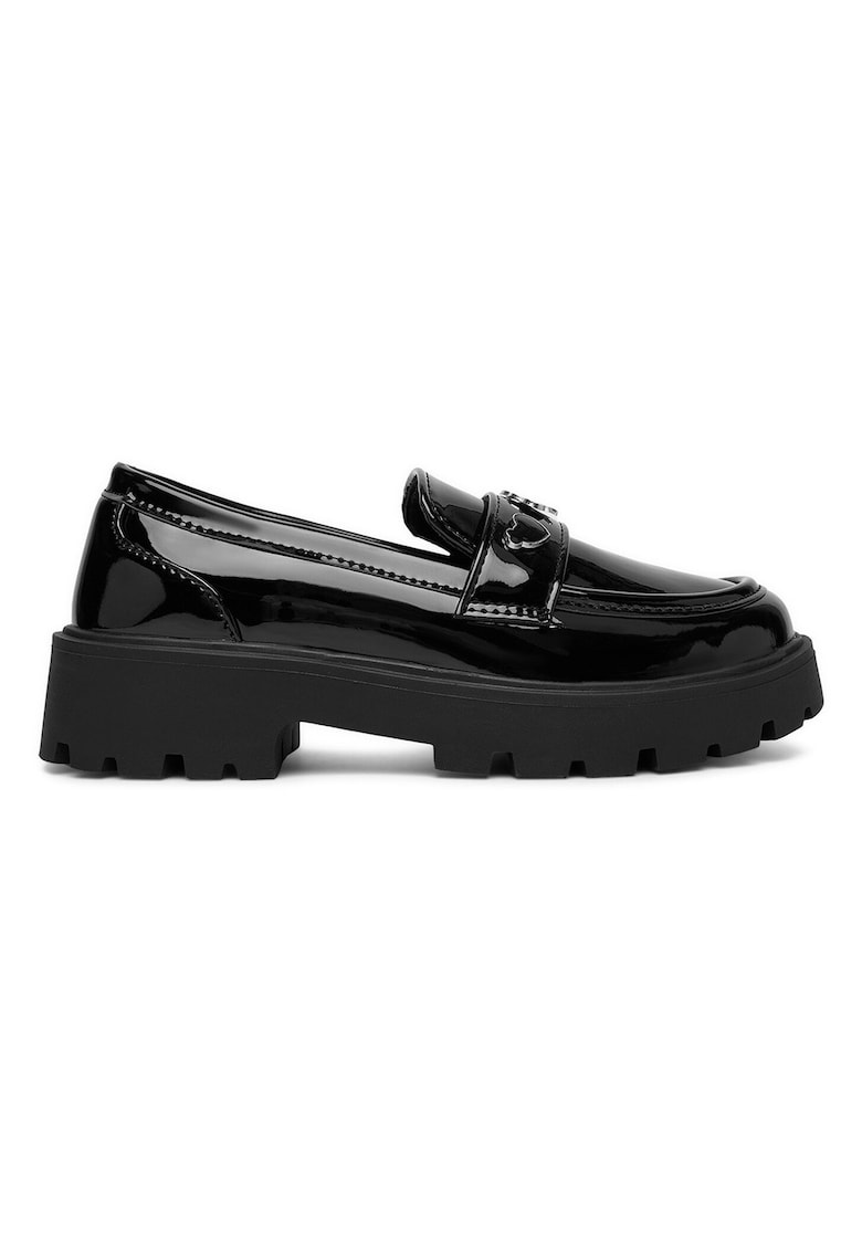 Mocasini fete - negru - material sintetic - toc bloc