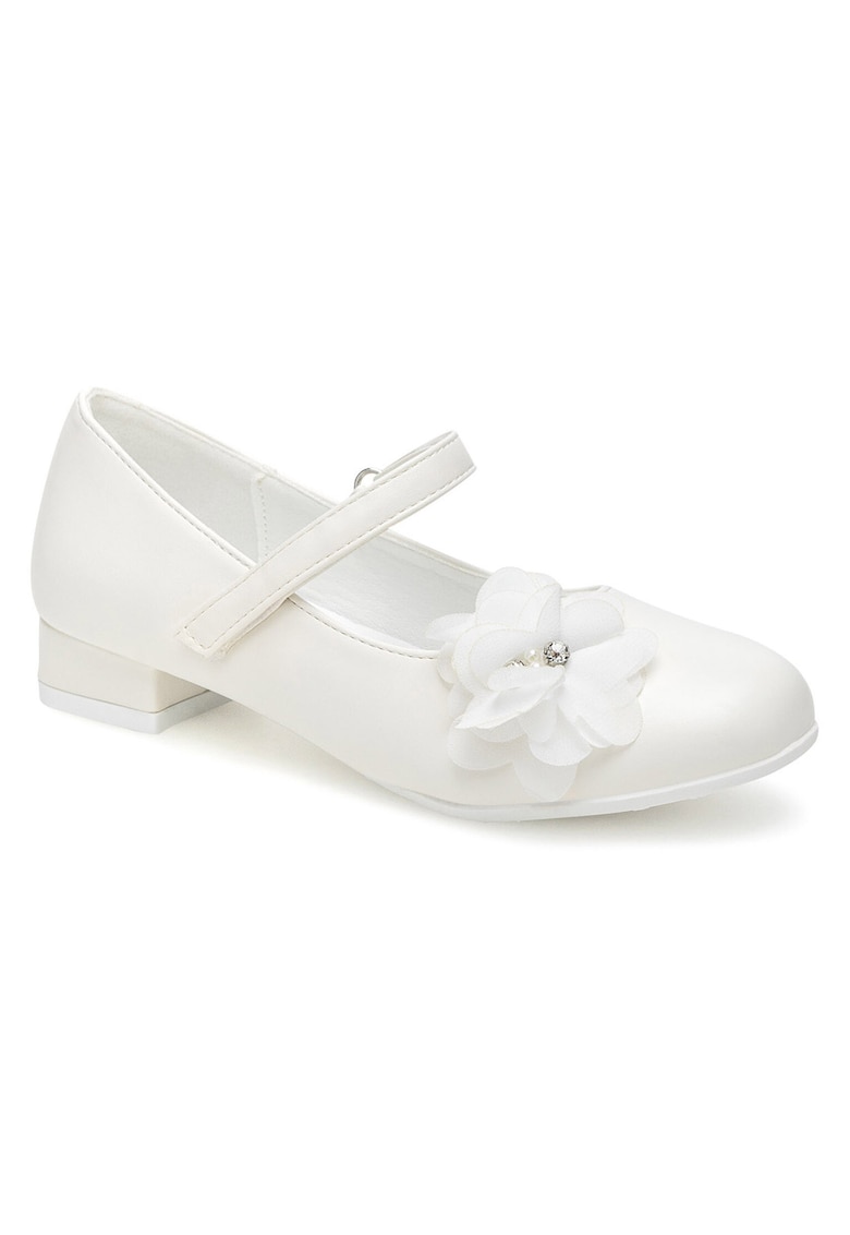 Pantofi copii - balerini fete - alb - textil - sistem inchidere Velcro