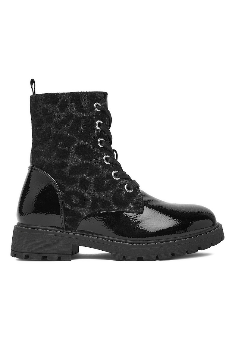 Cizme Fete - piele ecologica - sclipici - model leopard - negru - captusite