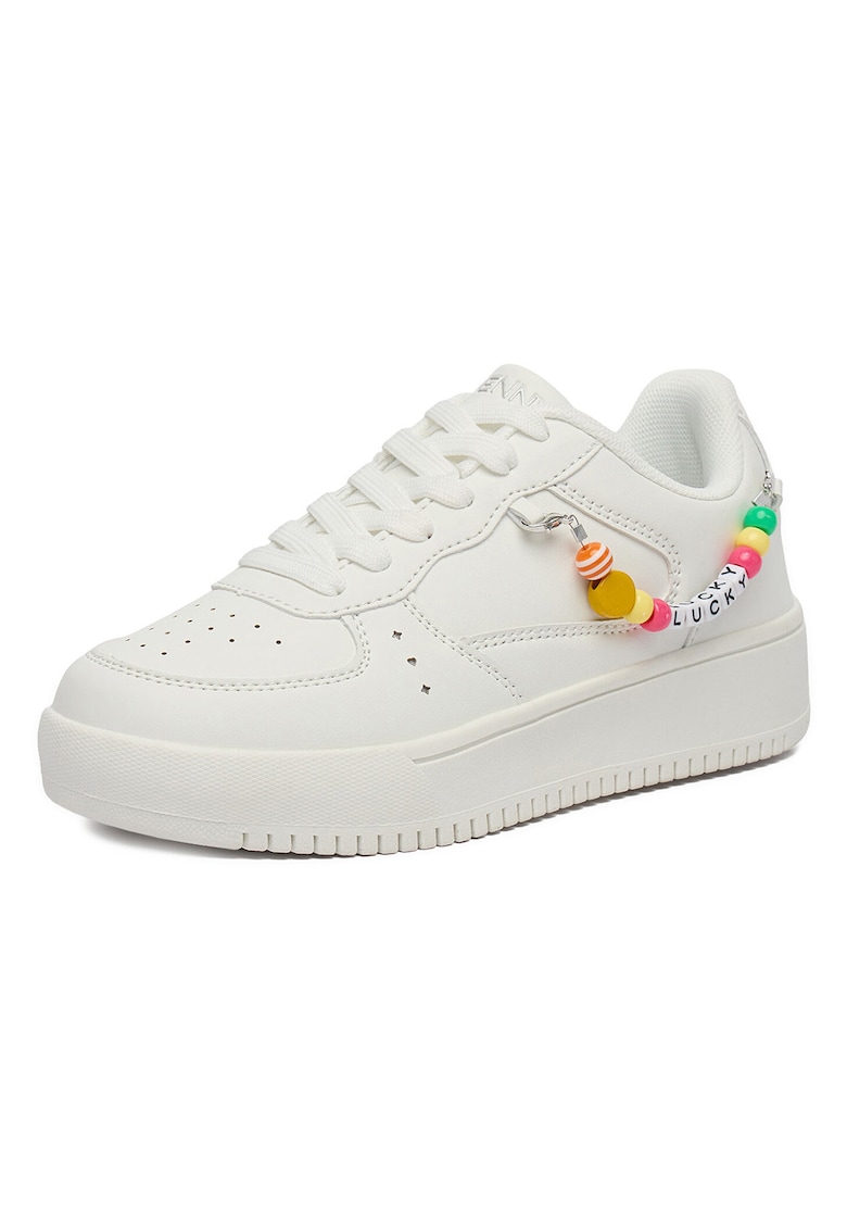 Pantofi sport copii - piele ecologica - alb - talpa groasa - decoratiuni cu margele