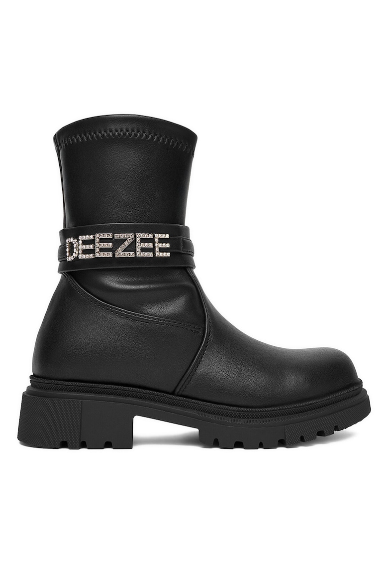 Botine Fete - piele ecologica - negru - fermoar -