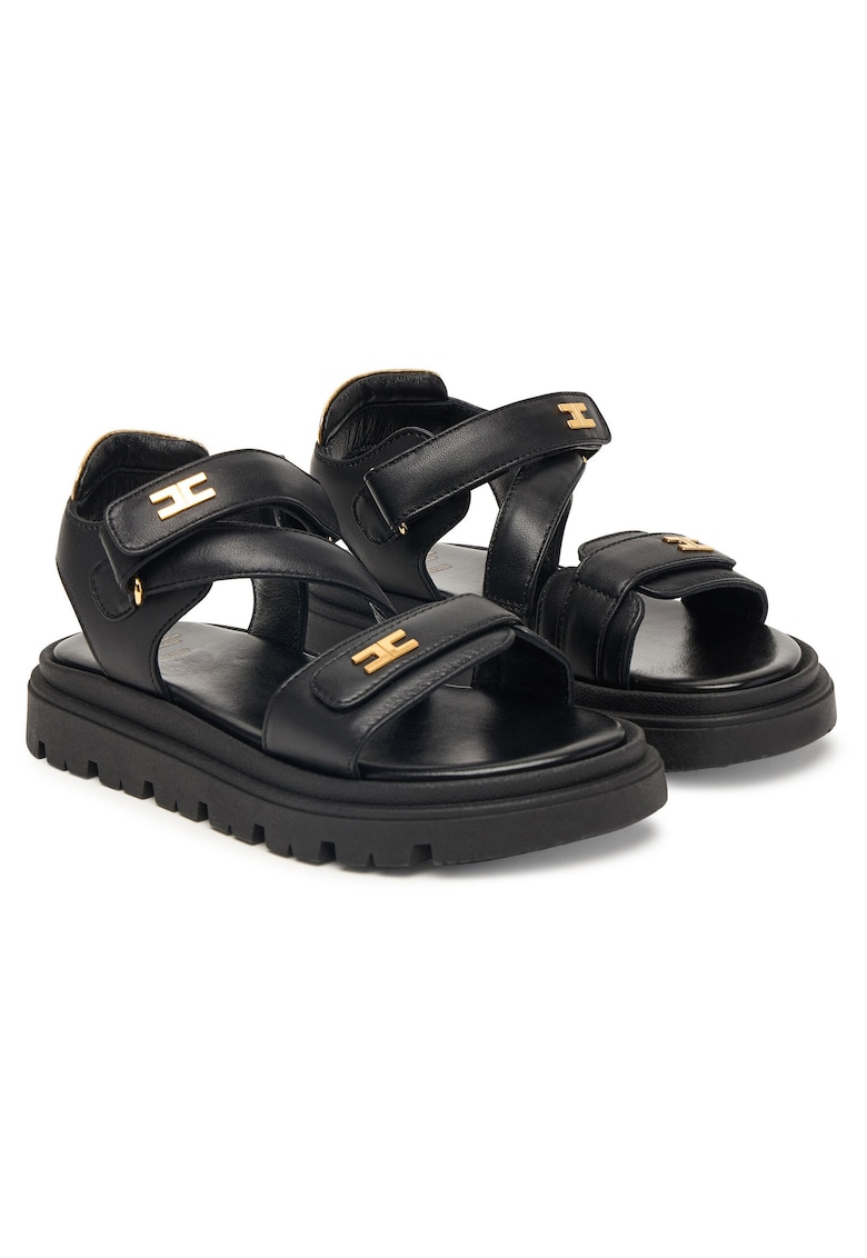 Sandale dama - piele naturala - negru - sistem inchidere Velcro