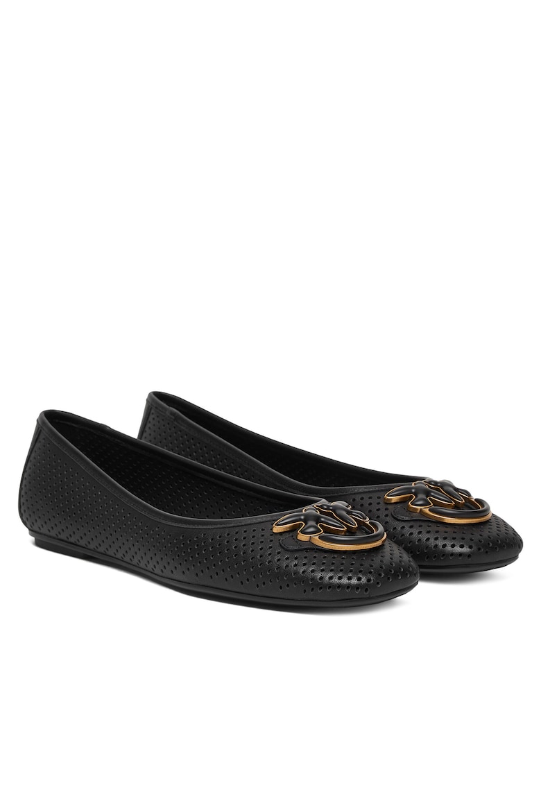 Balerini - piele naturala - negru - varf patrat - Negru