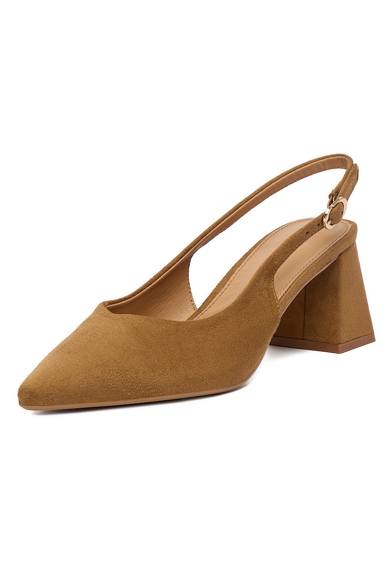 Pantofi dama - textil - toc bloc - maro