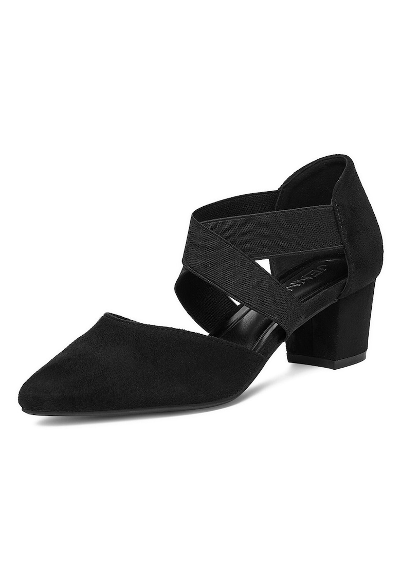 Pantofi pentru dama - textil - negru - tocul stabil tip bloc