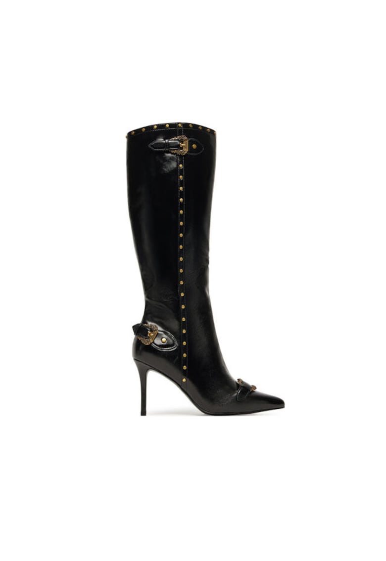 Cizme dama - piele ecologica - negru - tocul stiletto - inchidere cu fermoar -