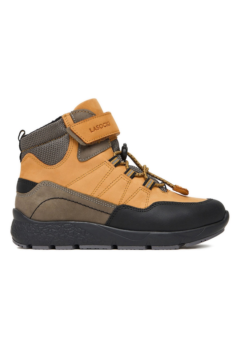 Ghete copii - piele naturala - velcro - maro -