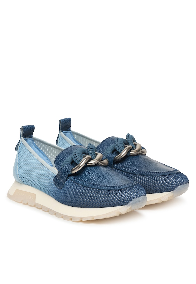 Mocasini dama - piele naturala - albastru - material textil