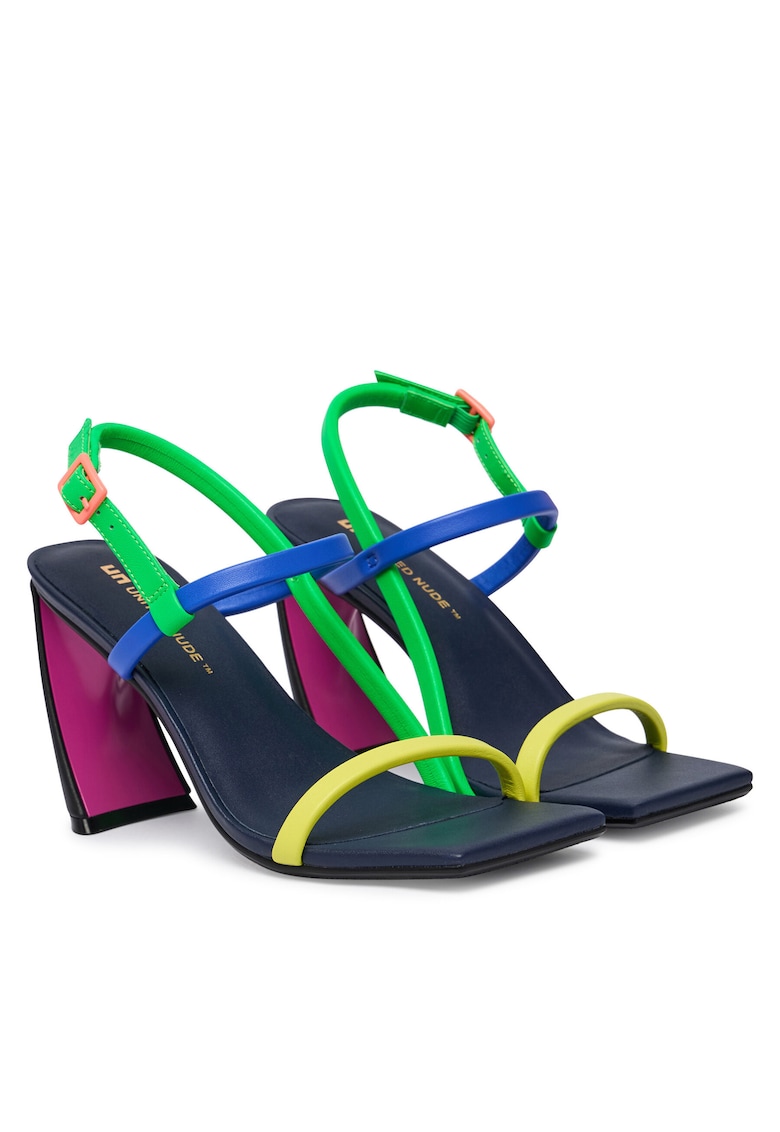 Sandale dama - piele naturala - multicolor - toc clasic