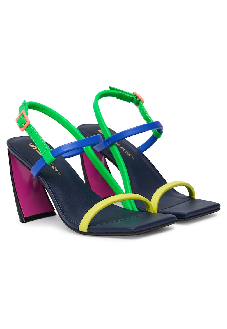 Sandale dama - piele naturala - multicolor - toc clasic