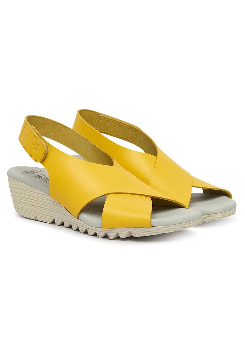 Sandale dama piele naturala - galben - sistem inchidere Velcro