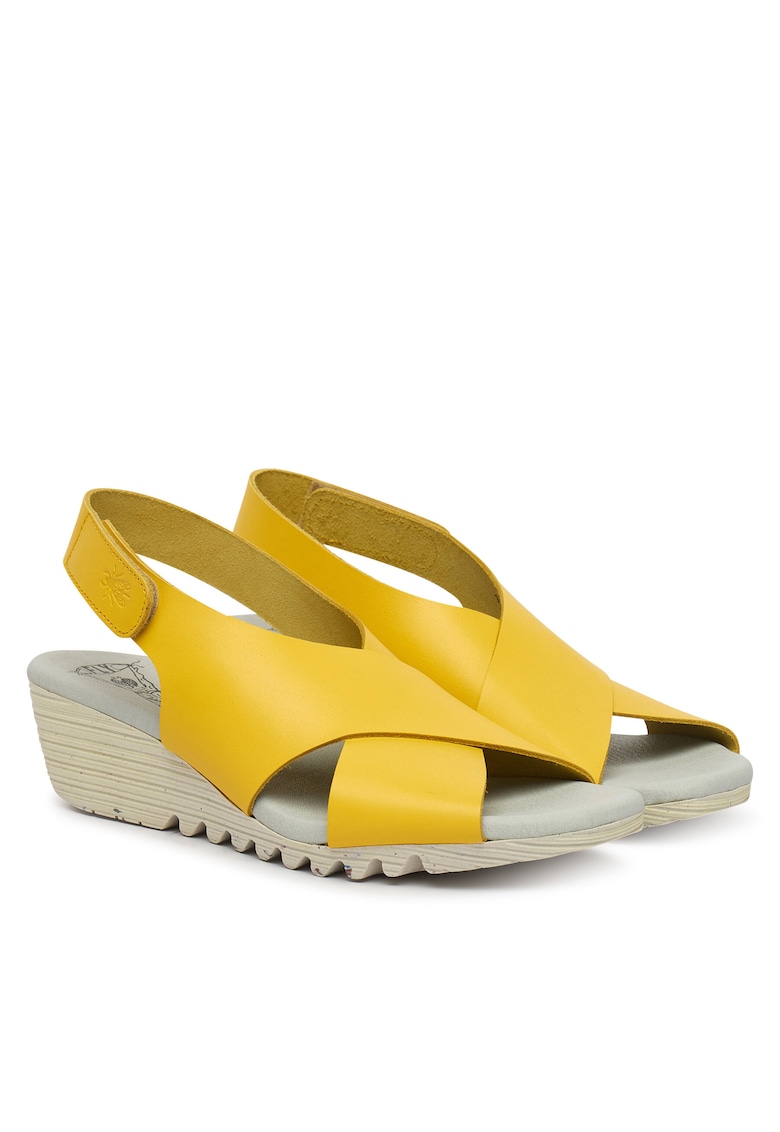Sandale dama piele naturala - galben - sistem inchidere Velcro