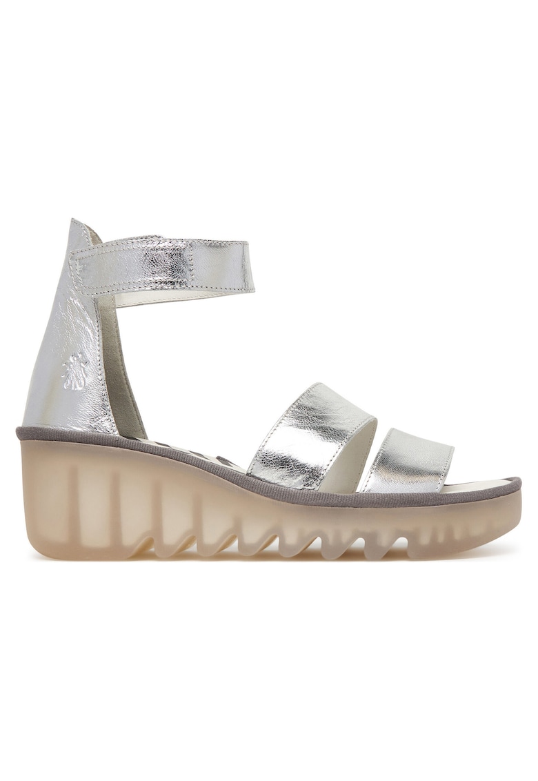 Sandale dama - piele naturala - argintiu - sistem inchidere Velcro