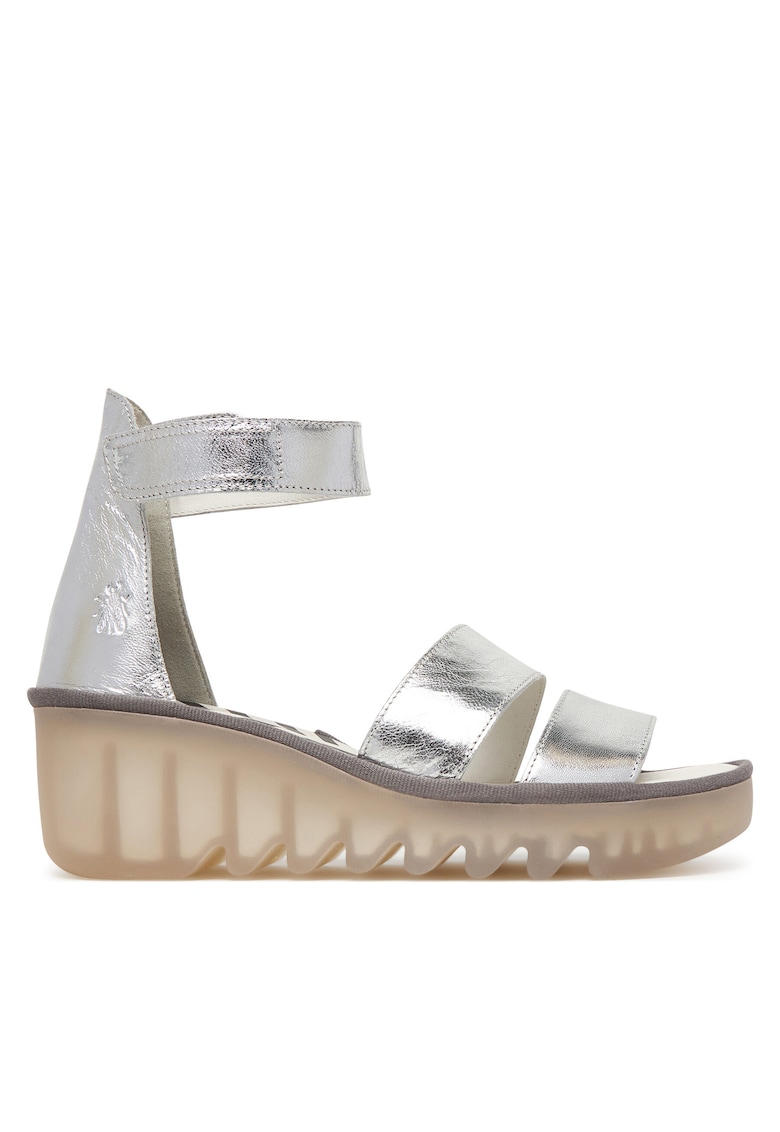 Sandale dama - piele naturala - argintiu - sistem inchidere Velcro