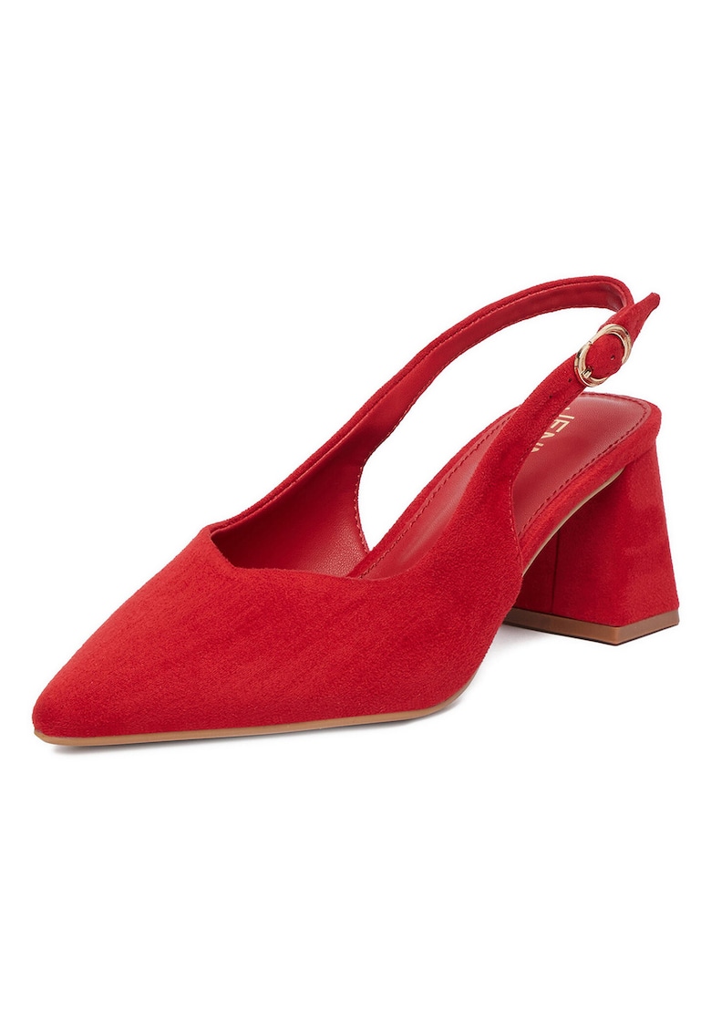 Pantofi dama - textil - toc bloc - rosu
