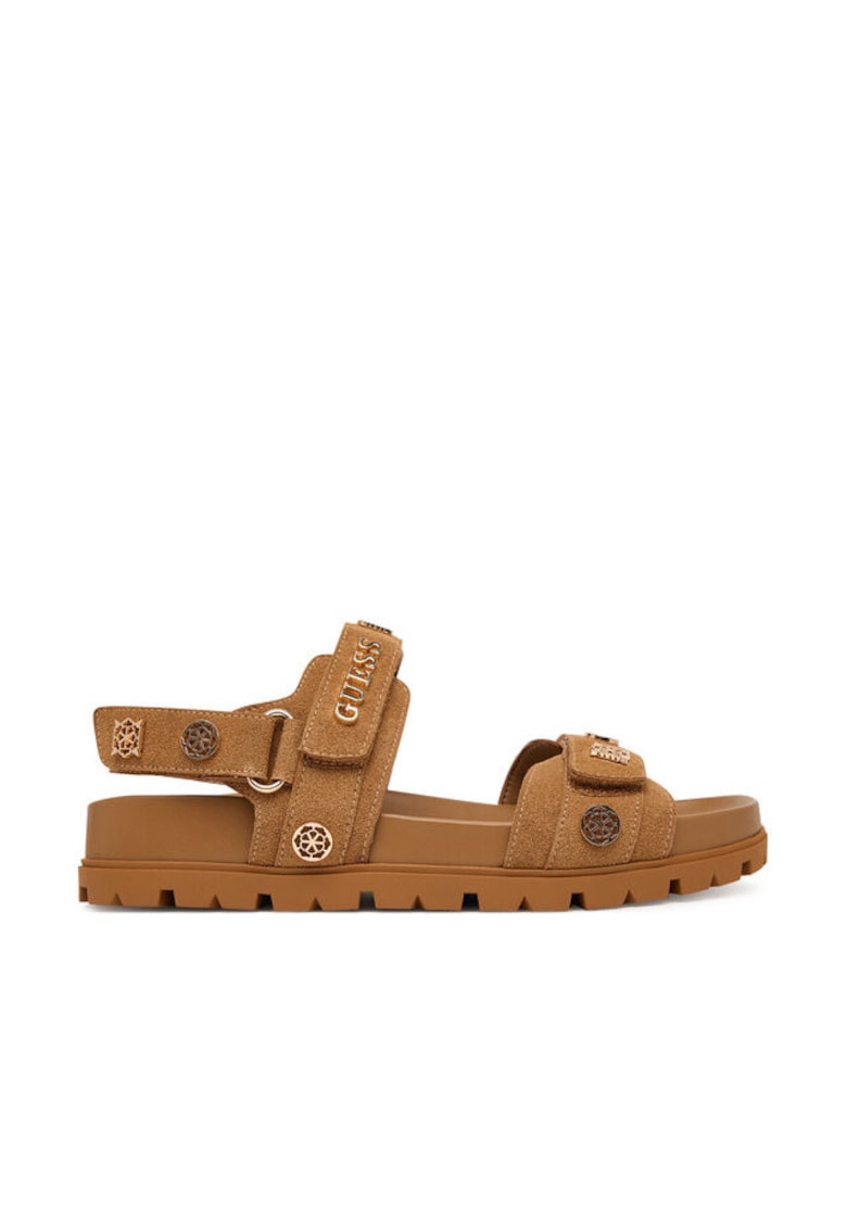 Sandale dama velcro - maro - textil