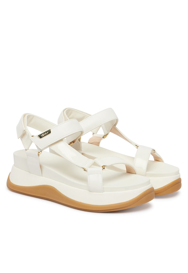 Sandale dama - piele ecologica - ecru - sistem inchidere Velcro