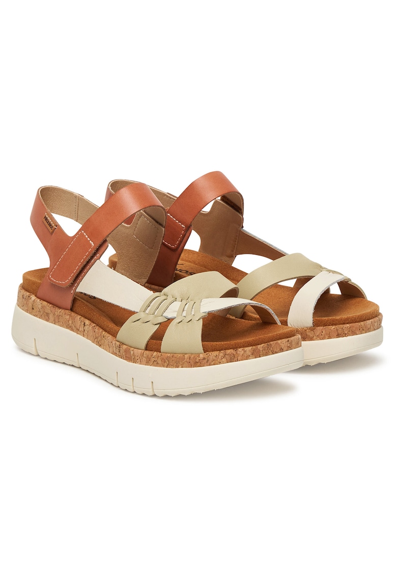 Sandale dama - piele naturala - bej/maro - sistem inchidere Velcro
